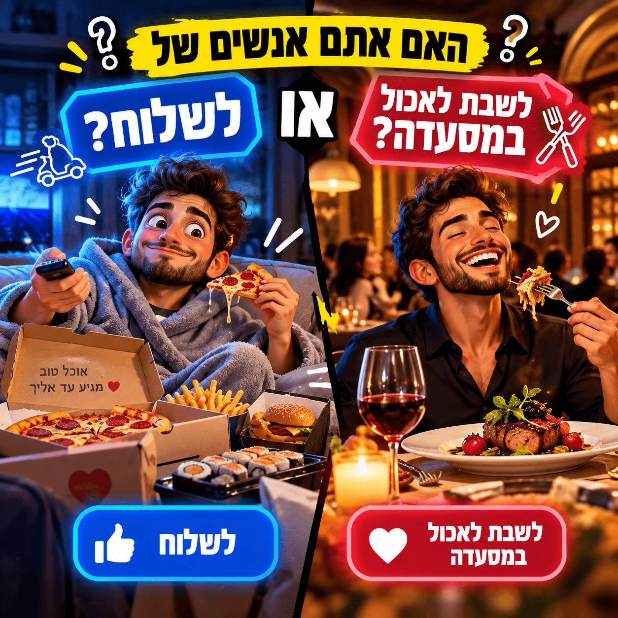 לשלוח או לשבת במסעדה